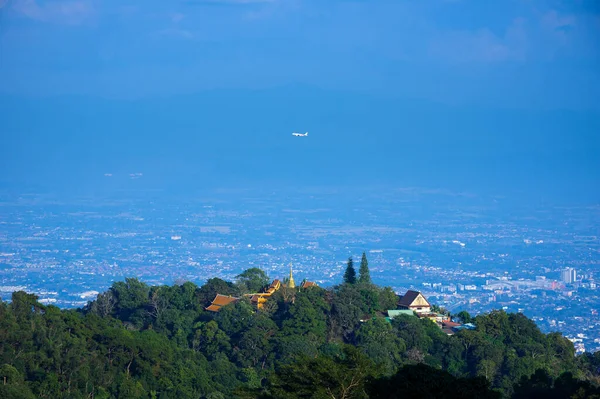 Viewpoint Phra Doi Suthep Morning Airplane Flying Chiang Mai City — Stockfoto