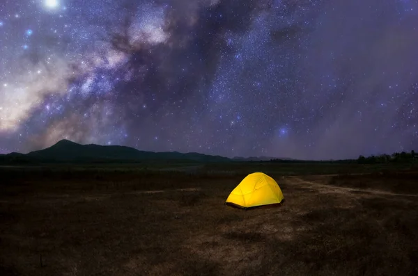 Yellow Tent Milky Way Galaxy Lampang Thailand Universe Galaxy Milky — Foto de Stock