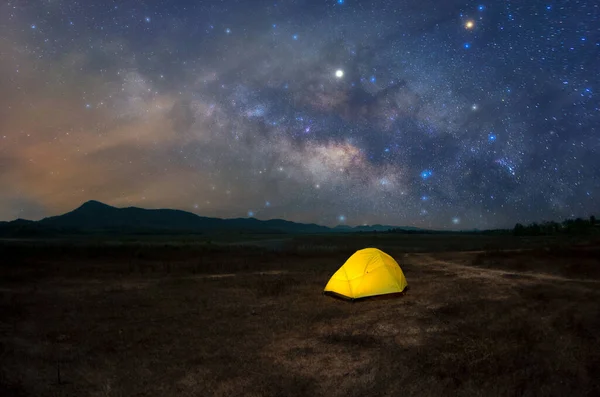 Yellow Tent Milky Way Galaxy Lampang Thailand Universe Galaxy Milky — Foto de Stock