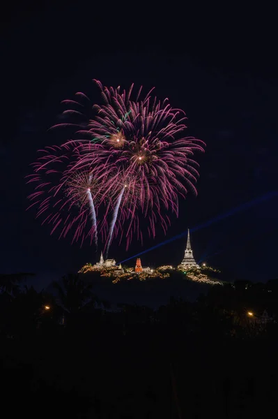 Beaux Feux Artifice Khao Wang Province Phetchaburi Thaïlande — Photo