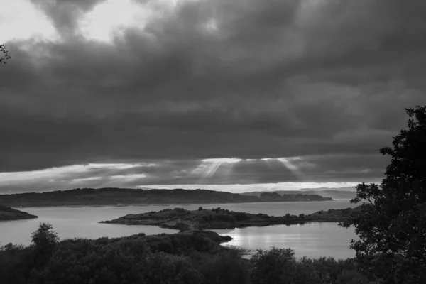 Cloudy Sunset Loch Shuna Scotland Black White — Stok fotoğraf