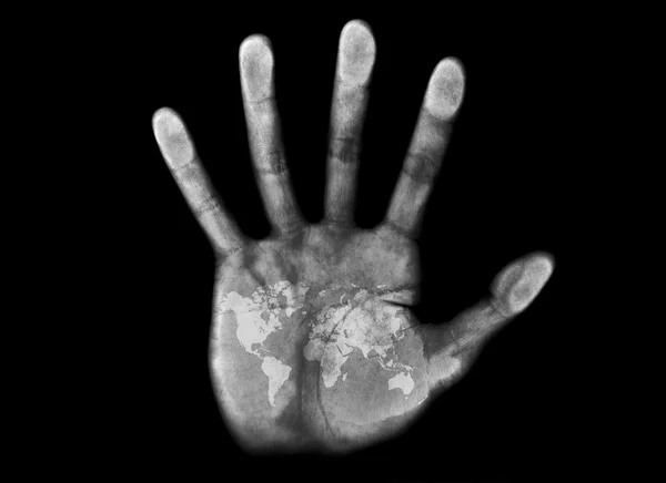 Mapa do mundo na palma da mão — Fotografia de Stock