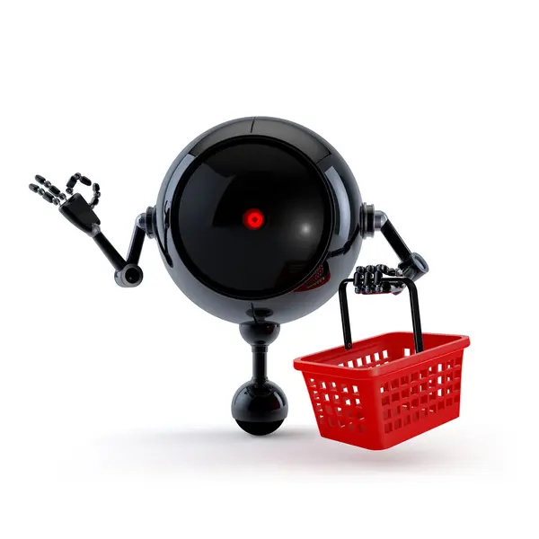 Robot con cesta de mercado y carro —  Fotos de Stock