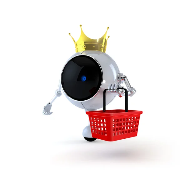 Robot met markt mand en trolley koffer — Stockfoto