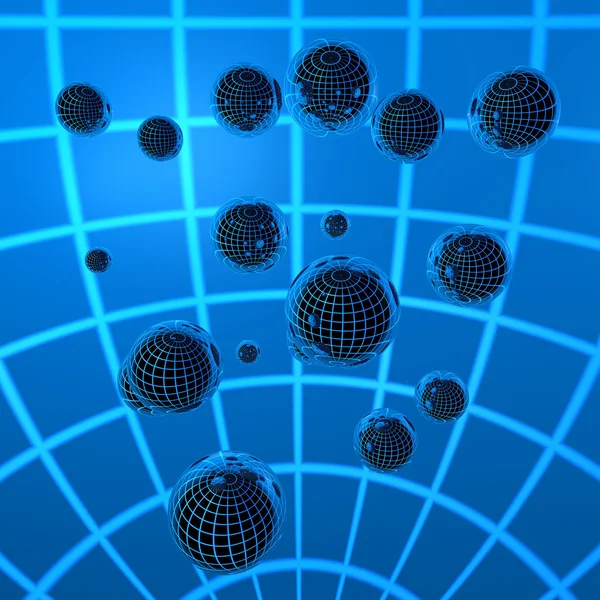 3D Chrome Ball in Blue Lines — Stock Photo, Image
