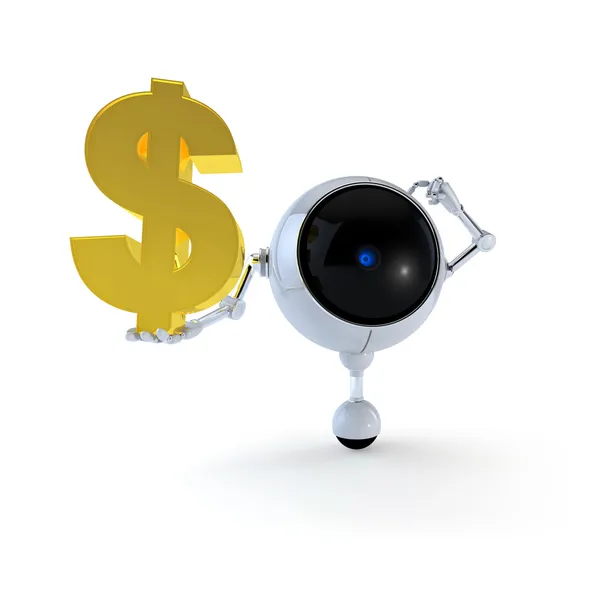 Robot houden dollarteken — Stockfoto