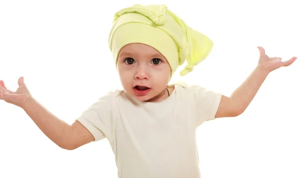 Conceptual portrait of a baby in the studio, isolated on white — Stock Photo, Image