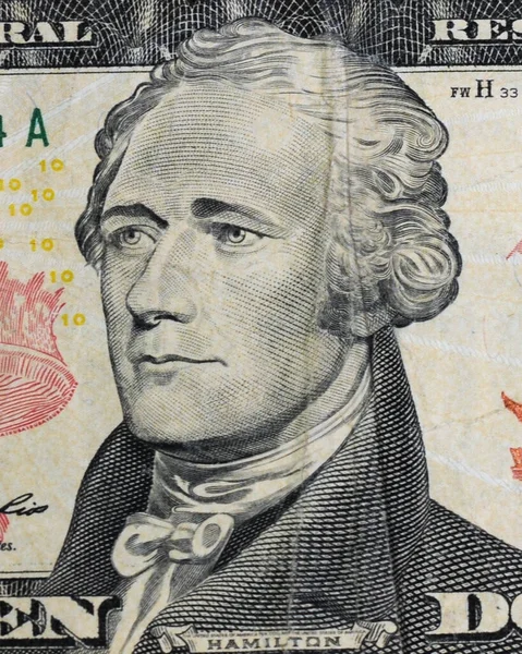 Portret Prezydenta Hamiltona Banknotze Dolarów — Zdjęcie stockowe