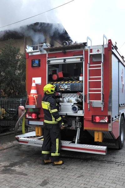 Bomberos Ciudad Coche Extinción Incendios —  Fotos de Stock