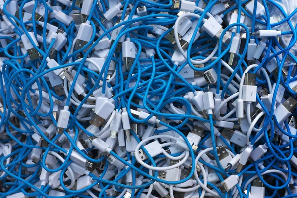 Close Blue Cables White Usb — Stock Photo, Image