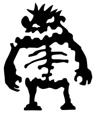 Canavar Cadılar Bayramı yaratığı zombi silueti simsiyah, vektör çizimi, yatay, beyaz, izole edilmiş