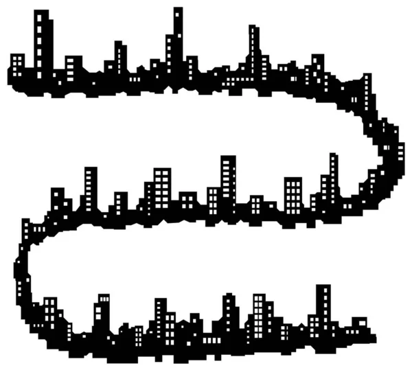Skyline Cidade Longo Snaking Forma Silhueta Contorno Preto Ilustração Vetorial — Vetor de Stock