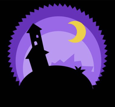 Gece beneği boş ev odaklı aydınlık daire çizgi film renk vektör çizimi, yatay