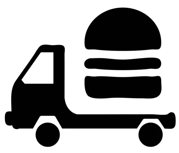 Samochód Hamburger Dostawy Sylwetka Zarys Czarny Wektor Ilustracja Poziomy Nad — Wektor stockowy