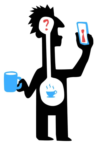 Koffie Pauze Contacten Bellen Verbaasd Grappige Cartoon Kleur Vector Illustratie — Stockvector