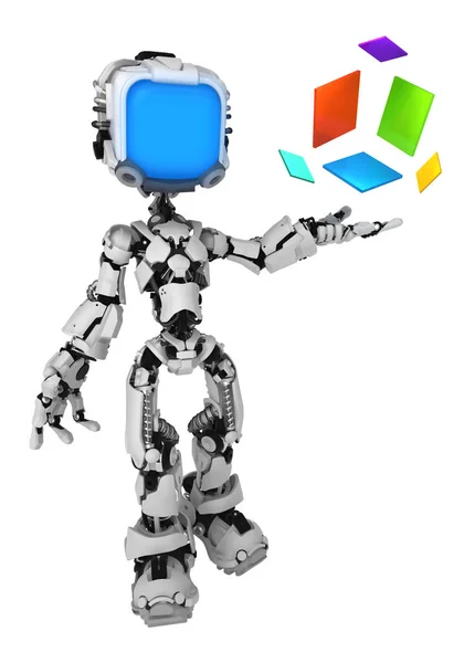 Screen Robot Figurka Znak Póza Designem Barevné Kostky Ilustrace Vertikální — Stock fotografie