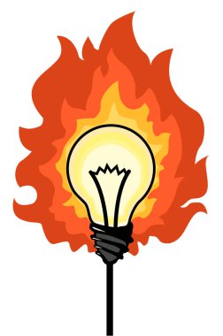 Ampul ateşi çizgi film renk vektör çizimi, yatay, beyaz, izole