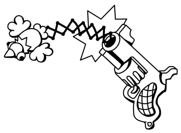 Joke Gunshot Bird Flying Out Cartoon Line Drawing Vector Horizontal — Stock Vector