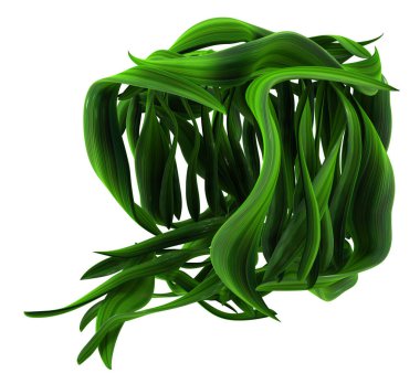 Bitki sarmaşıkları büyüyen yeşil yaprak kutusu formu açık, 3D illüstrasyon, yatay, izole, beyaz üzerine