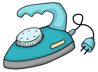 Elektrikli kıyafetler demir nesne renk çizimi, vektör illüstrasyonu, yatay, beyaz, izole edilmiş