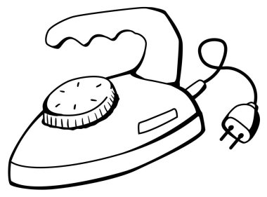 Elektrikli giysiler demir nesne çizgi çizimi, vektör, yatay, siyah ve beyaz, izole edilmiş