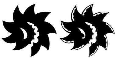 Saw blade evil stencil black, vektör illüstrasyon, yatay, izole