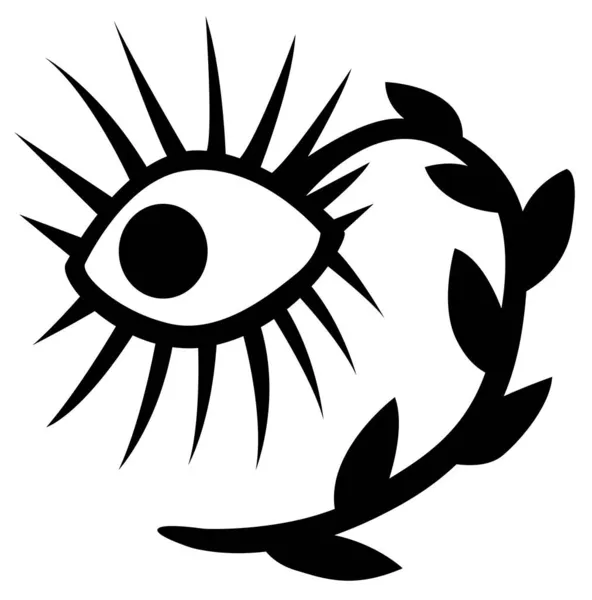 Flower Eye Spiky Stencil Black Vector Illustration Horizontal Isolated — Stock Vector