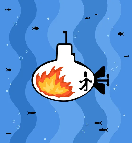 Fogo Submarino Subaquático Cartoon Cor Vetor Ilustração Horizontal — Vetor de Stock