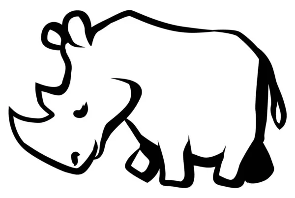 Rhino Wandelende Cartoon Stencil Zwart Vector Illustratie Horizontaal Geïsoleerd — Stockvector