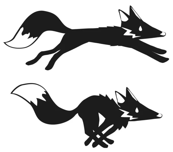 狐狸跑长距离跳跃两个动作构成模板黑色 矢量图解 — 图库矢量图片