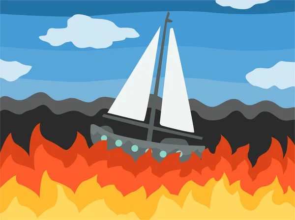 火海抽象逃不出航船漫画色彩矢量图解 水平线 — 图库矢量图片