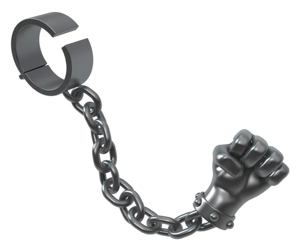 Shackles Chain Fist End Grey Metal Illustration Isolated Horizontal White — Stock Photo, Image