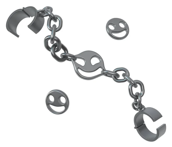Shackles Chain Smiles Discs Grey Metal Illustration Isolated Horizontal White — Stock Photo, Image