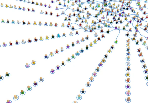 Menigte Van Kleine Symbolische Figuren Verbonden Door Lijnen Complexe Gelaagde — Stockfoto