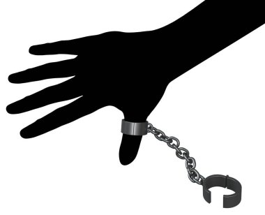 Prangalar zincirli gölge kol başparmağı, 3 boyutlu illüstrasyon, izole, yatay, beyaz üzerine