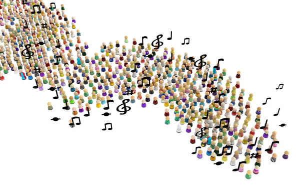 Küçük Sembolik Figürler Melodi Notaları Illüstrasyon Yatay Arkaplan Beyaz Izole — Stok fotoğraf