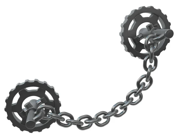 链轮对抽象灰色金属3D插图 孤立的 水平的 过白色 — 图库照片