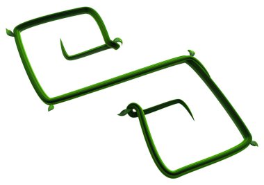 Bitki sarmaşıkları büyüyen kıvrımlı açı kıvrımları, 3D çizimler, yatay, izole, beyaz üzerine