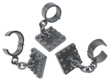 Zincir zincir plaka gri metal 3D illüstrasyon, izole, yatay beyaz üzerine