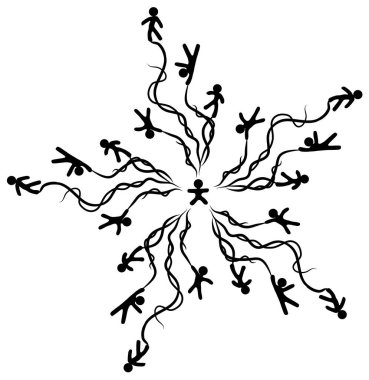 Bağlı insanlar yıldız şablonu siyah, vektör illüstrasyonu, yatay, izole