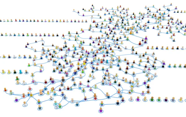 Crowd Small Symbolic Figures Linked Lines Complex Layered System Unlinked — Stockfoto