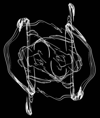 Mürekkep beyazı paralellikleri soyut illüstrasyon şekli, dikey, izole, siyah üzerinde