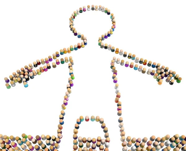 Crowd Small Symbolic Figures Forming Big Person Shape Wading Illustration — Stockfoto