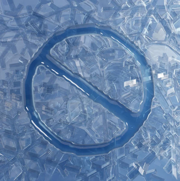 Icy Banned Circle Symbol Glass Transparent Ice Abstract Blue Illustration — 图库照片