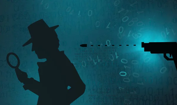 Cyberspace Detective Shadow Figure Assassination Blue Color Virtual Reality Abstract — Fotografia de Stock