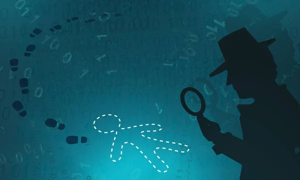 Cyberspace Detective Shadow Figure Crime Scene Chalk Outline Blue Color — Photo