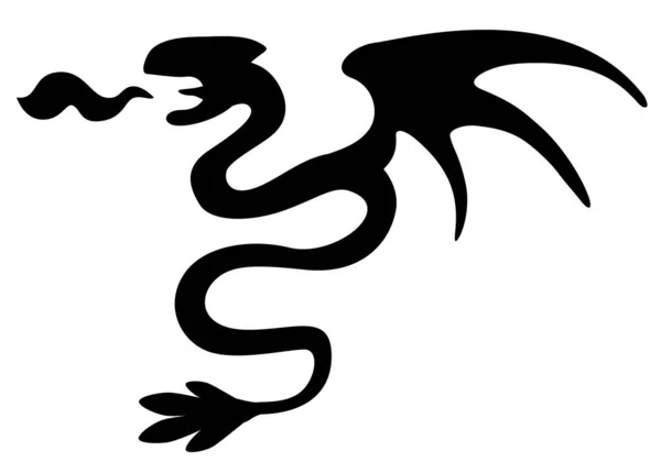 Dragon Serpent Stencil Black Vector Illustration Horizontal Isolated — Vector de stock