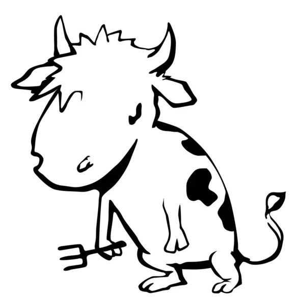 Cow Fork Cartoon Line Drawing Vector Horizontal Black White Isolated — Stockvector