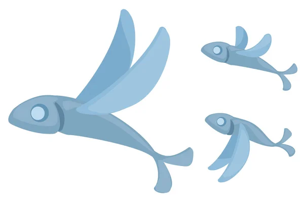 Flying Fish Cartoon Design Element Set Isolated Color Vector Horizontal — Wektor stockowy