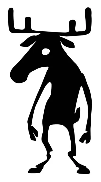 Moose Cartoon Character Black Silhouette Vector Illustration Vertical Isolated White — ストックベクタ